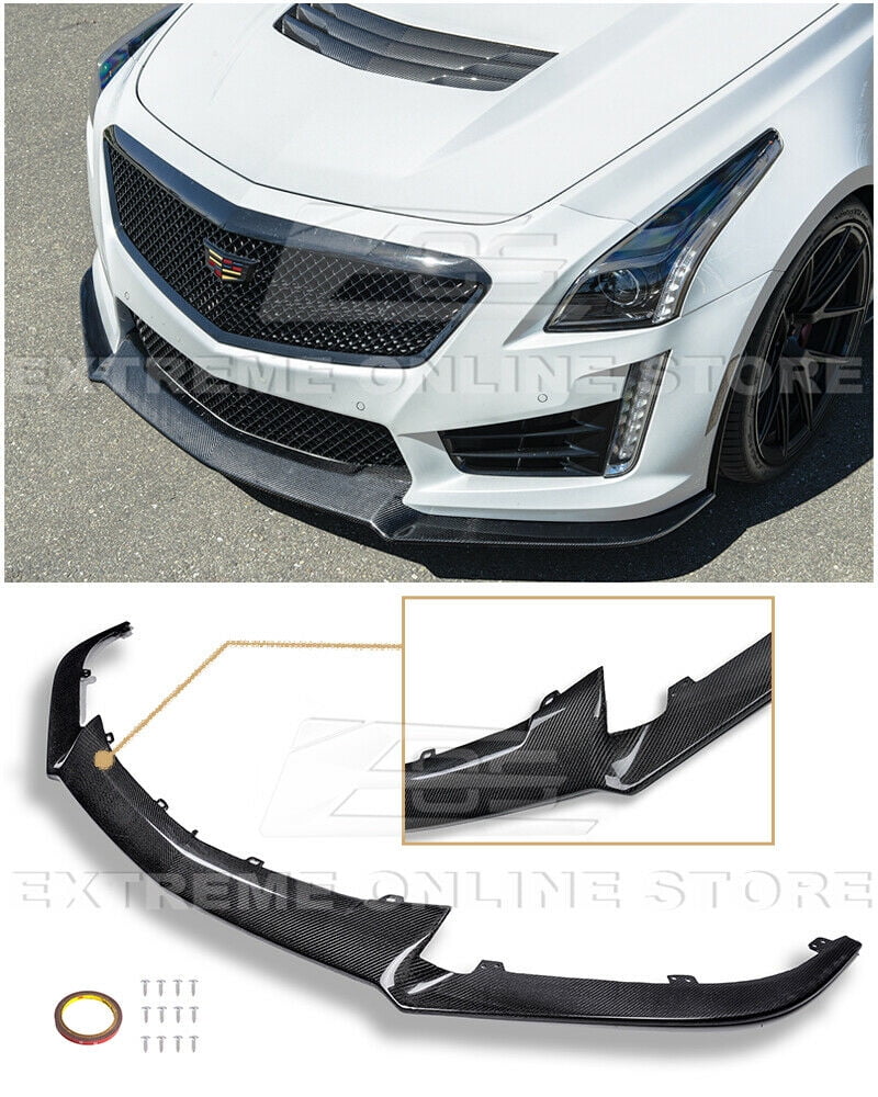Extreme Online Store Replacement for 2016-2019 Cadillac CTS-V Carbon Package Style Carbon Fiber Front Bumper Lower Lip Splitter