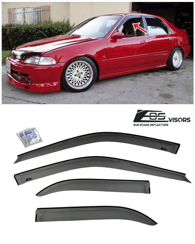 WellVisors Window Visors For 1996-2000 Honda Civic Sedan - Smoke Tint, Low Profile