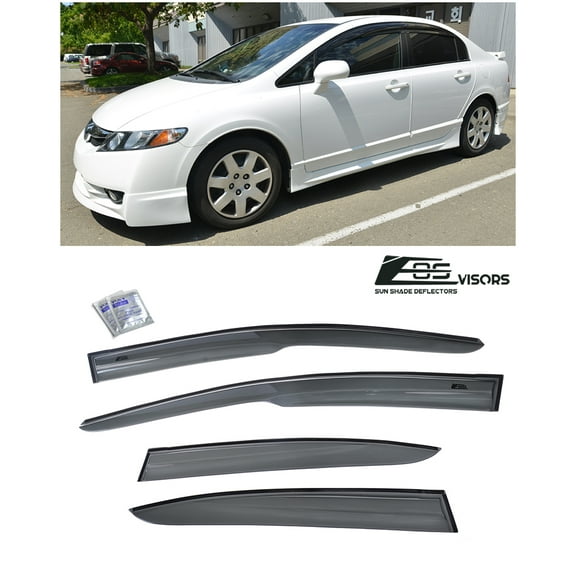 Extreme Online Store for 2006-2011 Honda Civic 4Dr Sedan | EOS Visors JDM Mugen ll Tape On Style Side Vent Window Deflectors Rain Guard FD1 FD2 Si