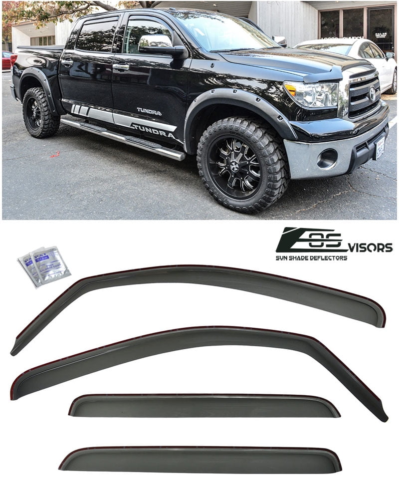 Extreme Online Store for 2007-2021 Toyota Tundra Crew Max | EOS Visors in-Channel Style Smoke Tinted Side Window Vents Rain Guard Deflectors