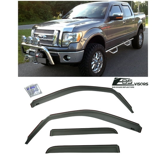 Extreme Online Store for 2009-2014 Ford F-150 Crew Cab | EOS Visors in-Channel Style Smoke Tinted Side Vents Window Deflectors Rain Guards