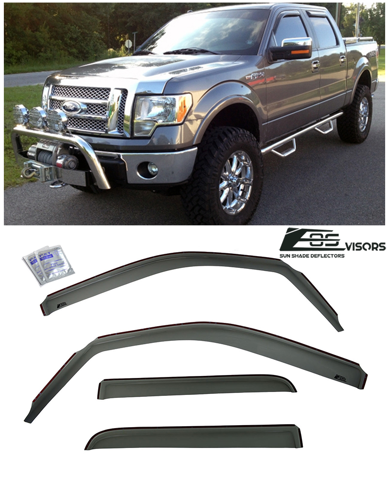 In-Channel Rain Guards For 2009-2014 Ford F-150 Crew Cab - Glossy Black, ZTT Vent Visors