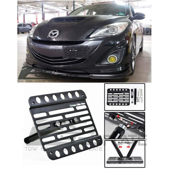 Extreme Online Store for 2010-2013 Mazda MazdaSpeed 3 | EOS Plate Version 1 Mid Sized Front Bumper Tow Hook License Relocator Mount Bracket