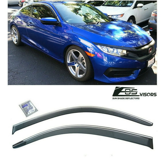 Extreme Online Store for 2016-2020 Honda Civic 2Dr Coupe | EOS Visors JDM Smoke Tinted Side Window Vents Deflectors Rain Guard with Chrome Trim