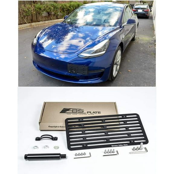 Extreme Online Store for 2016-Present Tesla Model 3 | EOS Plate Version 2 Full Sized Front Bumper Tow Hook License Plate Relocator Mount Bracket