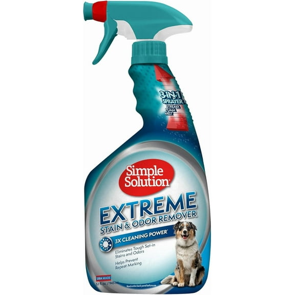 Extreme Pet Stain and Odor Eliminator Spray, Enzymatic Cleaner With 3X Pro-Bacteria Cleaning Power for Dogs & Cats, Strong Urine, Pee and Poop Smell Remover for Carpets & Floors, 32 oz