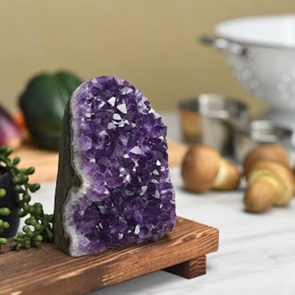 Extreme Rocks & Fossils Natural Amethyst Crystal Cluster Geode 2-2.5 lb, Deep Purple Raw Crystal from Uruguay with Polished Edges, Free 3" Selenite Wand