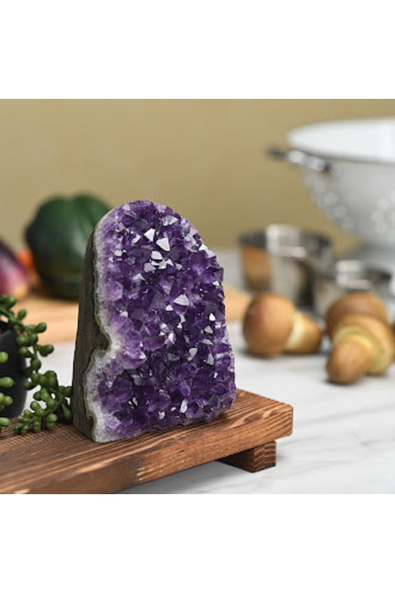 Amethyst Crystal Cluster - 1.5 to 2 lbs. Geode with Polished Edges. Includes a free BONUS 3" Selenite Wand