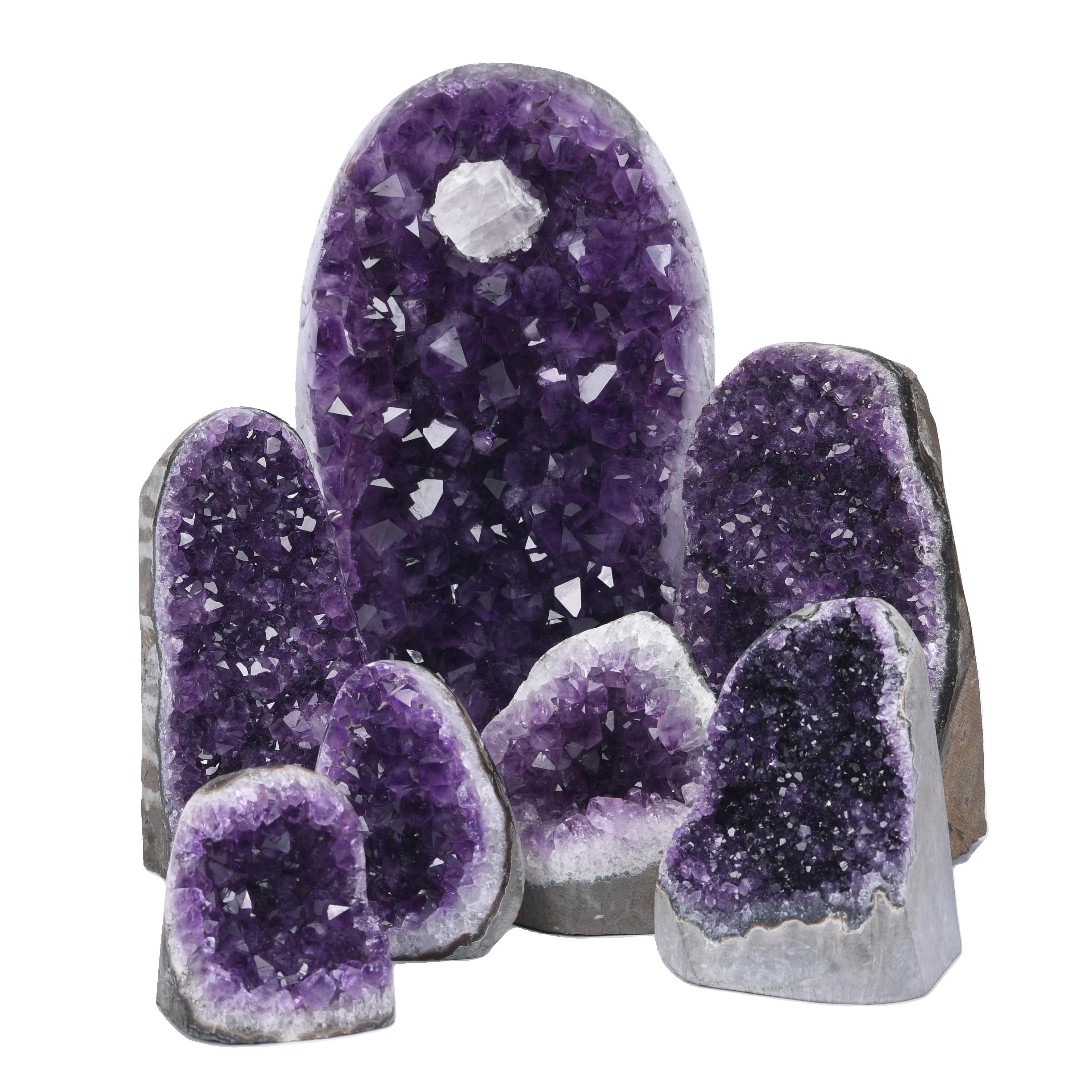 Extreme Rocks & Fossils Natural Amethyst Crystal Cluster Geode 2-2.5 lb, Deep Purple Raw Crystal from Uruguay with Polished Edges, Free 3" Selenite Wand