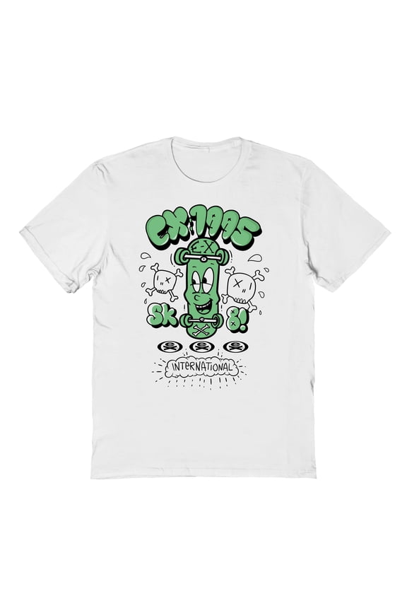 Skateboarding Sk8 Green Graphic White Men's Cotton T-Shirt