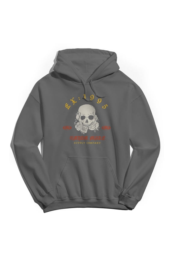 Skull EX1995 Custom Made Suppy Co Graphic Charcoal Men's Cotton Pullover Hoodie