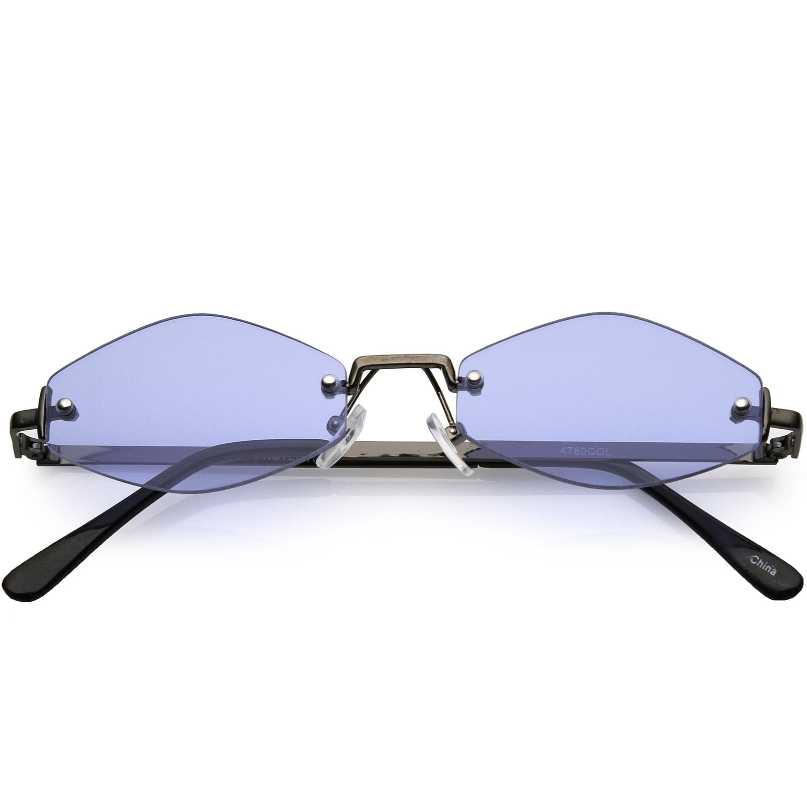 Vintage Eyeglasses NOS Small Red Rectangle Metal Blue Mirror POLARIZED Lens 00s Rimless Oval Sunglasses Slim Metal Arms Color Tinted Neutral  main image 2