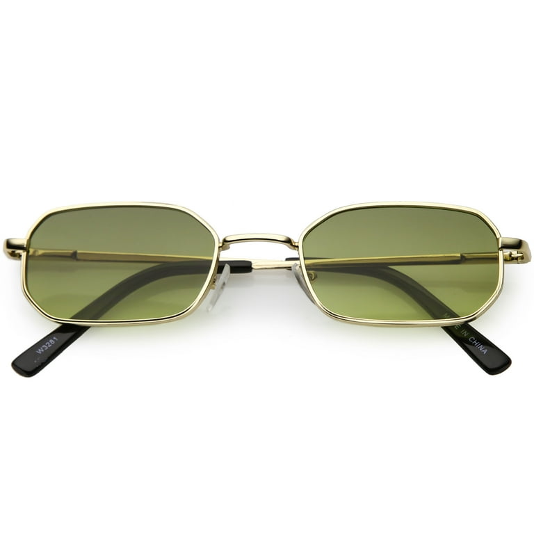 Extreme Small Metal Rectangle Sunglasses Thick Frame Flat Lens