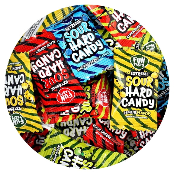 Extreme Sour Hard Candy, 2 Pound Bulk Bag, Individually Wrapped Assorted Flavors, The Hampton Popcorn & Candy Company
