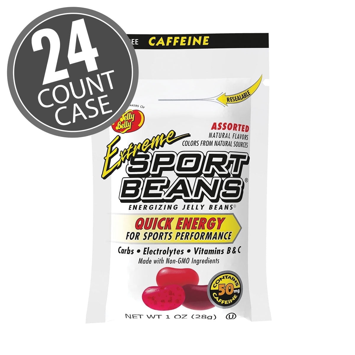Extreme Sport Beans - Assorted Flavors, Energizing Caffeine Jelly Beans, 24 Resealable 1 Ounce Bags