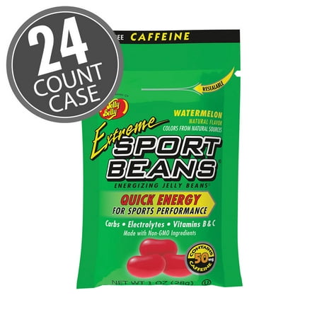Extreme Sport Beans - Watermelon Flavor, Energizing Caffeine Jelly Beans, 24 Resealable 1 Ounce Bags