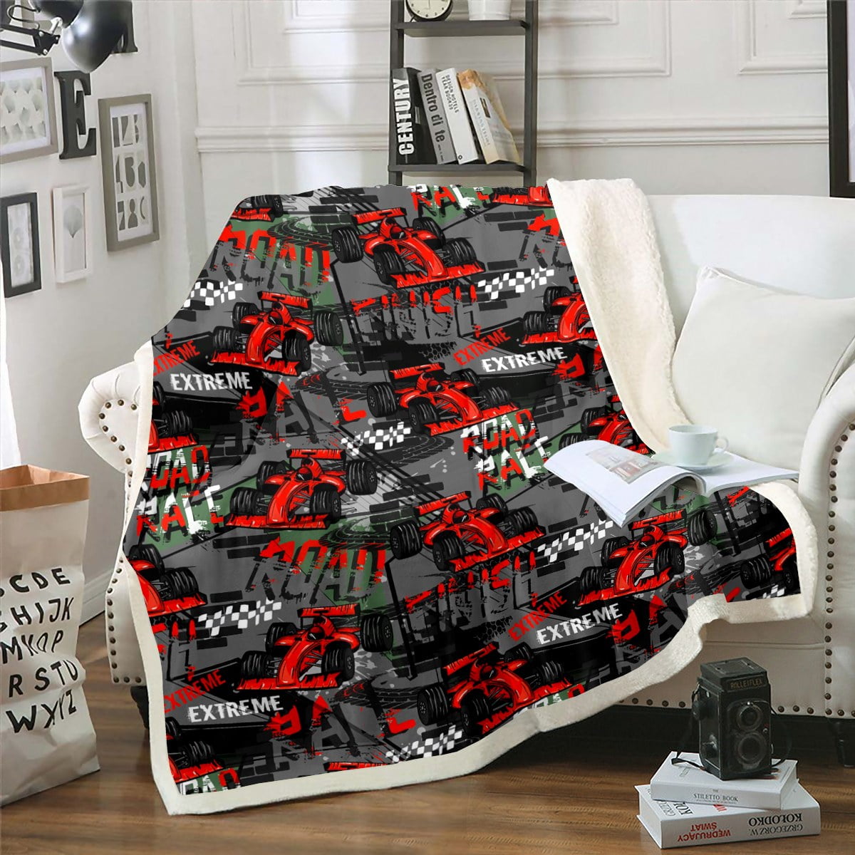 Extreme Sport Throw Blanket for Couch Race Car Fleece Blanket for Teen