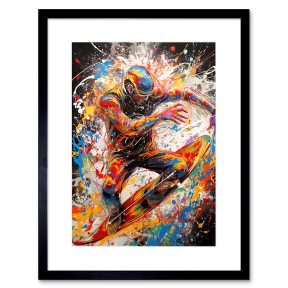 Extreme Sports Athlete Splatter Paint Portrait Artwork Framed Wall Art Print 9X7 Inch