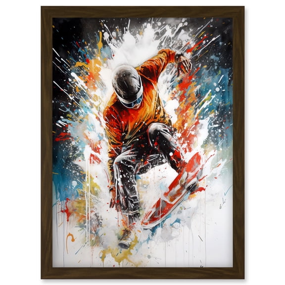 Extreme Sports Snowboarding Paint Splat Portrait Artwork Framed Wall Art Print A4