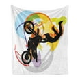 thumbnail image 1 of Extreme Sports Soft Flannel Fleece Throw Blanket, Motocross Themed Rider with Color Smears Background Colorful Arrangement, Cozy Plush for Indoor and Outdoor Use, 70" x 90", Multicolor, by Ambesonne, 1 of 6