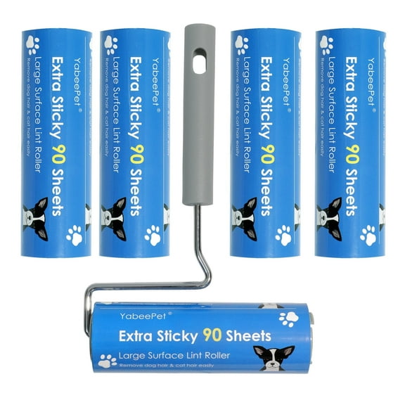YabeePet Extreme Sticky Large Lint Roller, Pet Hair Remover for Dogs & Cats, 90 Sheets, 6.3-Inch Width, Includes 1 Roller & 4 Refills