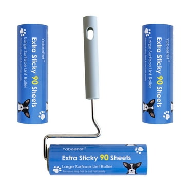 Extreme Sticky Large Surface Lint Roller, Long Handle Pet Hair Remover, Designed for Removing Pet Dog Cat Hair 90 Sheets per Roll, 6.3 inch Width (1 Roller+2 Refills)