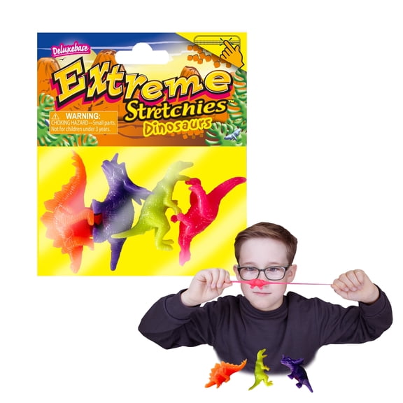 Extreme Stretchies – Dinosaur by Deluxebase – Pack of 4 Small Jurassic Animal Toys, Party Favors