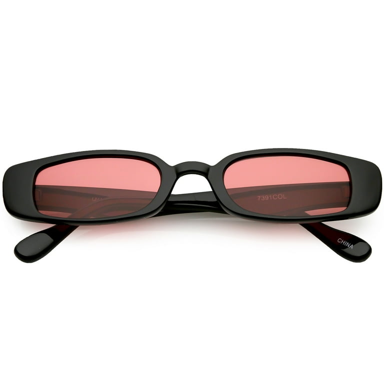 Extreme Thin Small Lens Rectangle Sunglasses Color Tinted 49mm Black Red