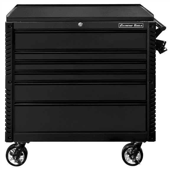 Extreme Tools EX Professional Series 41 Inch 6 Drawer Open Top Tool Cart with PVC-coated work surface - Matte Black with Black Drawer Pulls
