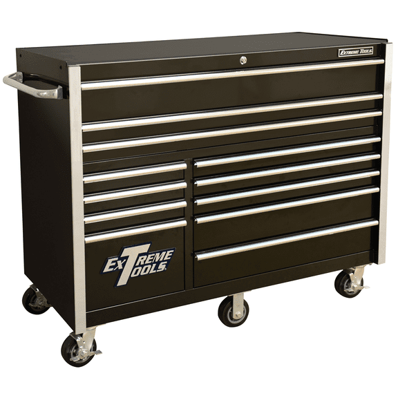 Extreme Tools RX Series 12 Drawer Roller Cabinet Black w Chrome Drawer Pulls