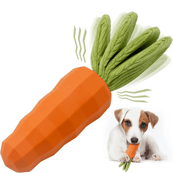 Extreme Tough Dog Chew Toy for Aggressive Chewers - Super Durable Rubber Carrot with Squeaker, Non-Toxic for Large Breeds, Boredom Relief for Big Dogs