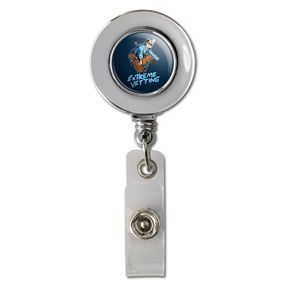 Extreme Vetting Veterinarian Vet Skateboard Funny Humor Retractable Reel Chrome Badge ID Card Holder Clip