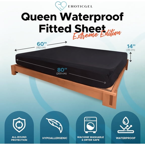 Extreme Waterproof Fitted Sheet Queen Size Black Mattress Protector Deep Pocket