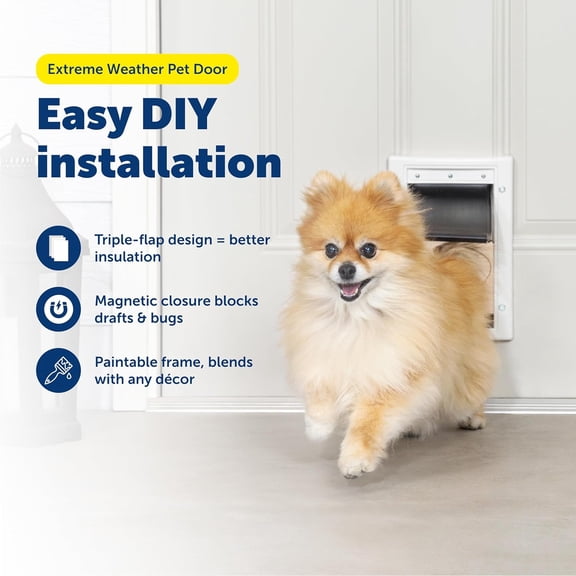 Extreme Weather Pet Door - Insulated Weather-Resistant Dog & Cat Door with Durable Plastic Frame - Maximum Energy-Saving Efficiency - Small - for Dogs & Cats up to 15 lbs