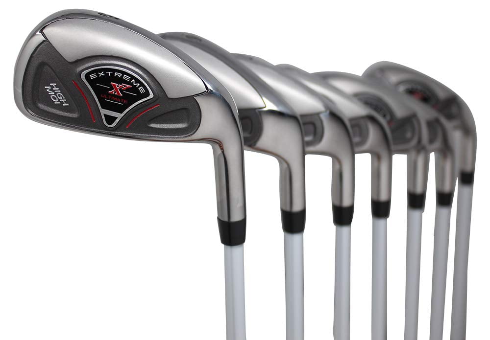 Extreme X7 High MOI +1 inch Over Big & Tall Men's Complete 7-Piece Iron Set (5-SW) Right Handed Regular R Flex Graphite Shafts (Tall 6'0"+ / +1" Over) with Midsize Black Pro Velvet Grips
