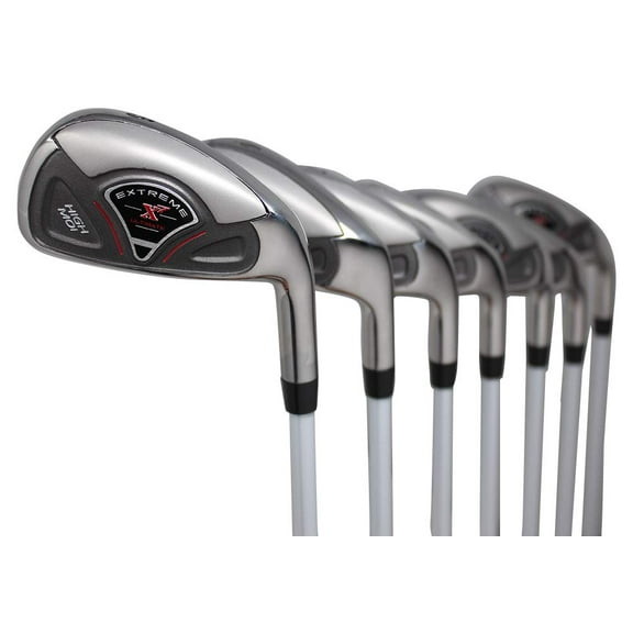 Extreme X7 High MOI +1 inch Over Big & Tall Men's Complete 7-Piece Iron Set (5-SW) Right Handed Regular R Flex Graphite Shafts (Tall 6'0"+ / +1" Over) with Midsize Black Pro Velvet Grips