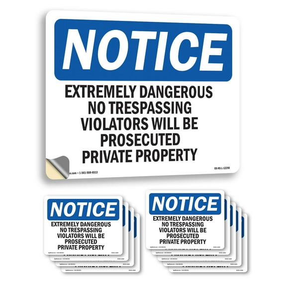 Extremely Dangerous No Trespassing Violators OSHA Notice Vinyl Decal Label 5 Inch x 3.5 Inch - 10 Pack
