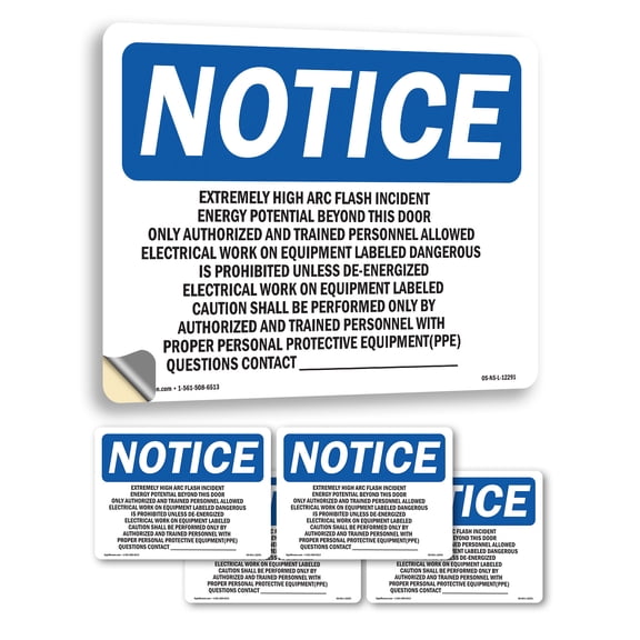 Extremely High Arc Flash Incident Energy OSHA Notice Vinyl Decal Label 5 Inch x 3.5 Inch - 5 Pack