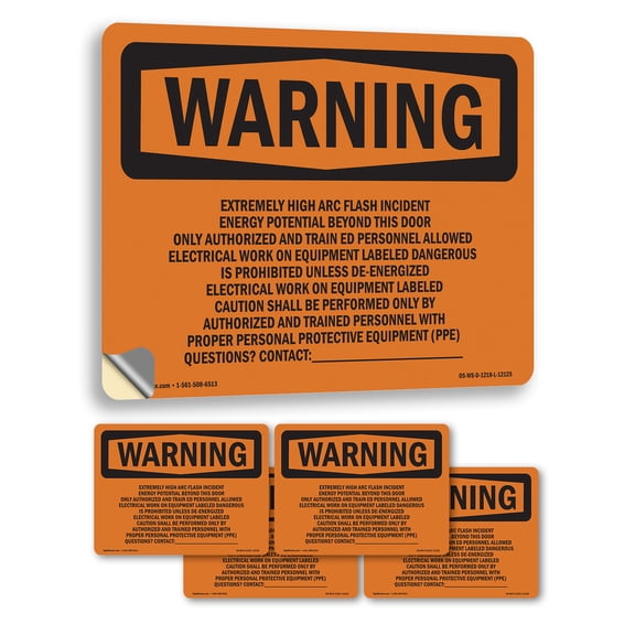 Extremely High Arc Flash Incident Energy OSHA WARNING Vinyl Decal Label 5 Inch x 3.5 Inch - 5 Pack