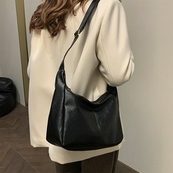 Extremely simple soft leather women's shoulder bag | Large capacity underarm bag, retro pleated PU leather commuting bag, multi-color versatile casual crossbody bag