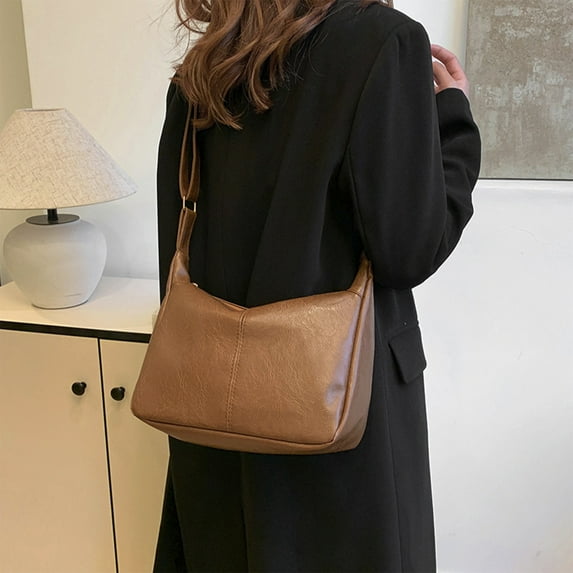 Extremely simple soft leather women's shoulder bag | Large capacity underarm bag, retro pleated PU leather commuting bag, multi-color versatile casual crossbody bag