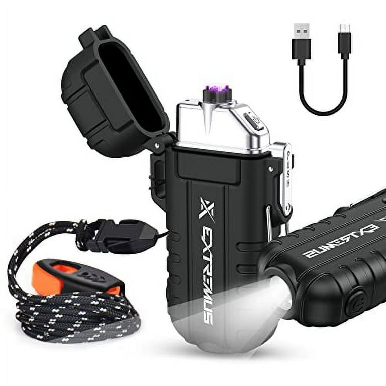 Extremus Blaze 360 Windproof Lighter, Waterproof Lighter with Flashlight,  USB Rechargeable Flameless Lighter, Dual Arc Plasma Electric Lighter with  Survival Whistle & Lanyard Camping Tactical Gear 