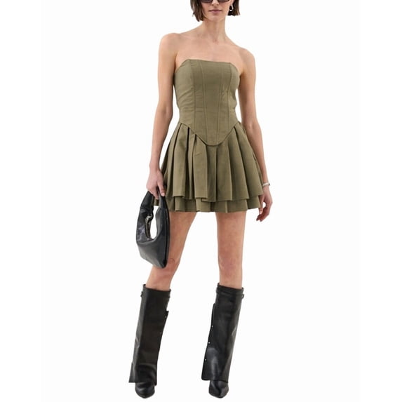 Extro&Vert womens Happer Mini Dress, 8, Tan