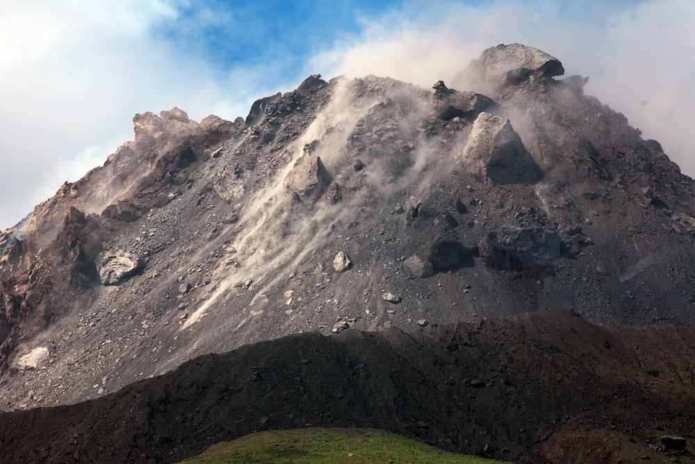 Extrusion lobes on lava dome of Soufriere Hills volcano Montserrat Caribbean Canvas Art - Richard RoscoeStocktrek Images (35 x 23)