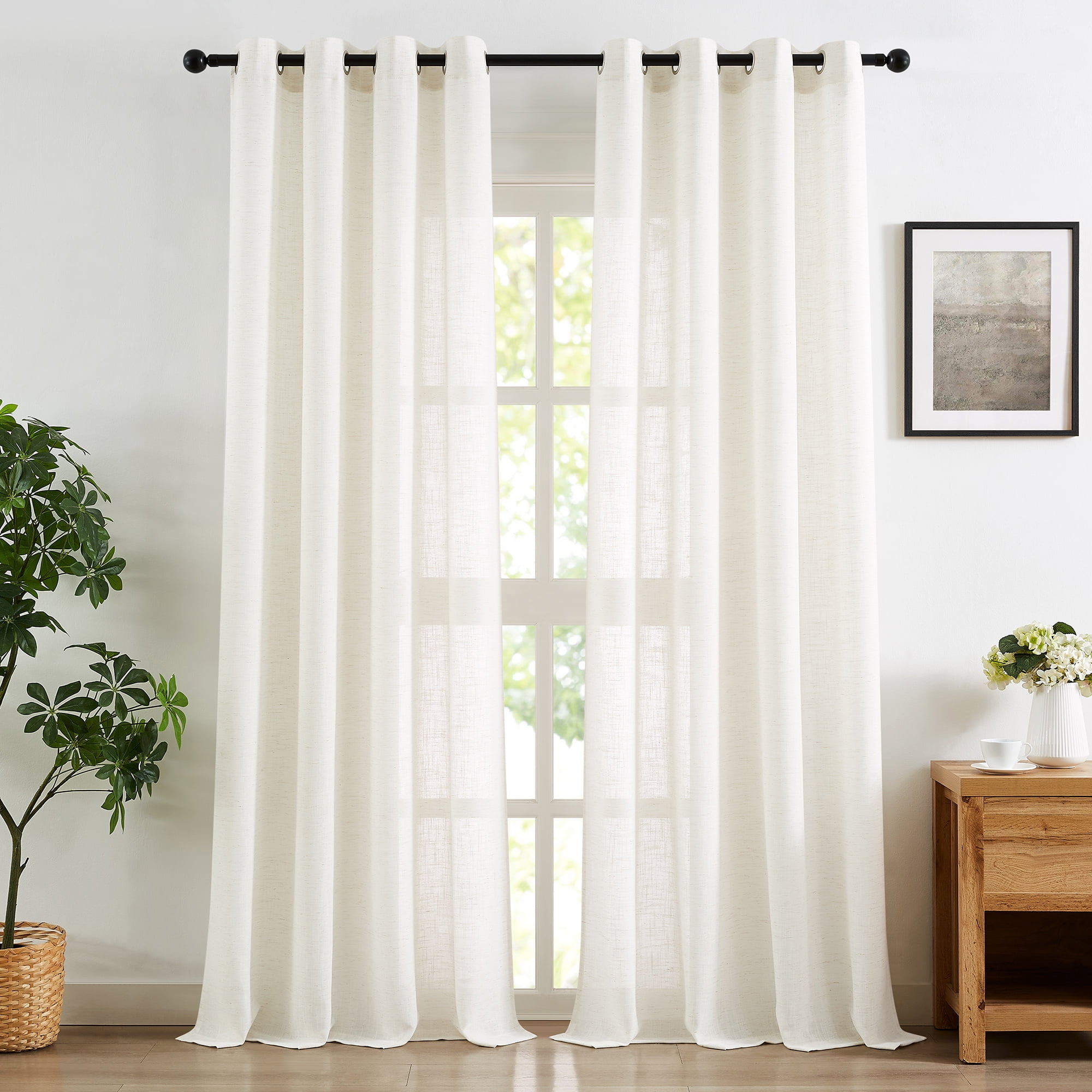 Exultantex 52"x84" Burlap Curtains Natural White Sheer-Linen Look for Living Room & Bedroom,2pcs,Grommet Top