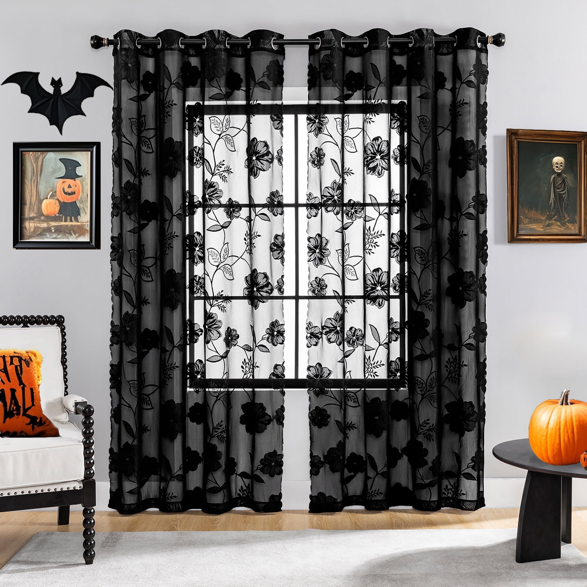 Black lace curtains discount