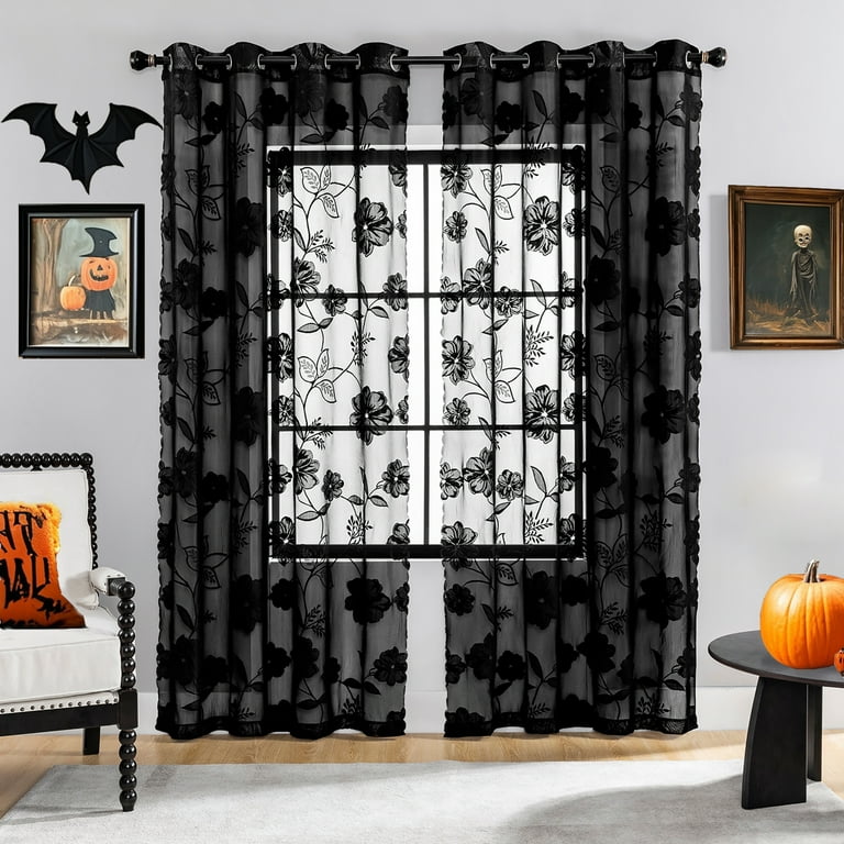Black sheer curtains discount