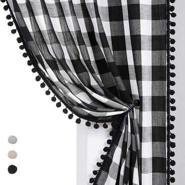 Exultantex Black and White Buffalo Check Curtains Semi Sheer Vintage Farmhouse Grommet Drapes for Living Room, 40"W x 84"Lx2, Rod Pocket