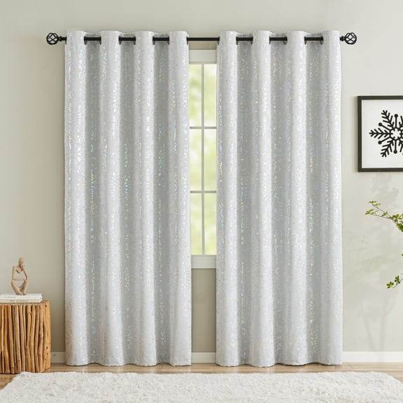 Exultantex Black out Kids Curtains Snow Printed Curtain Drapes Grommet Top 2 pcs(White,50x95in)