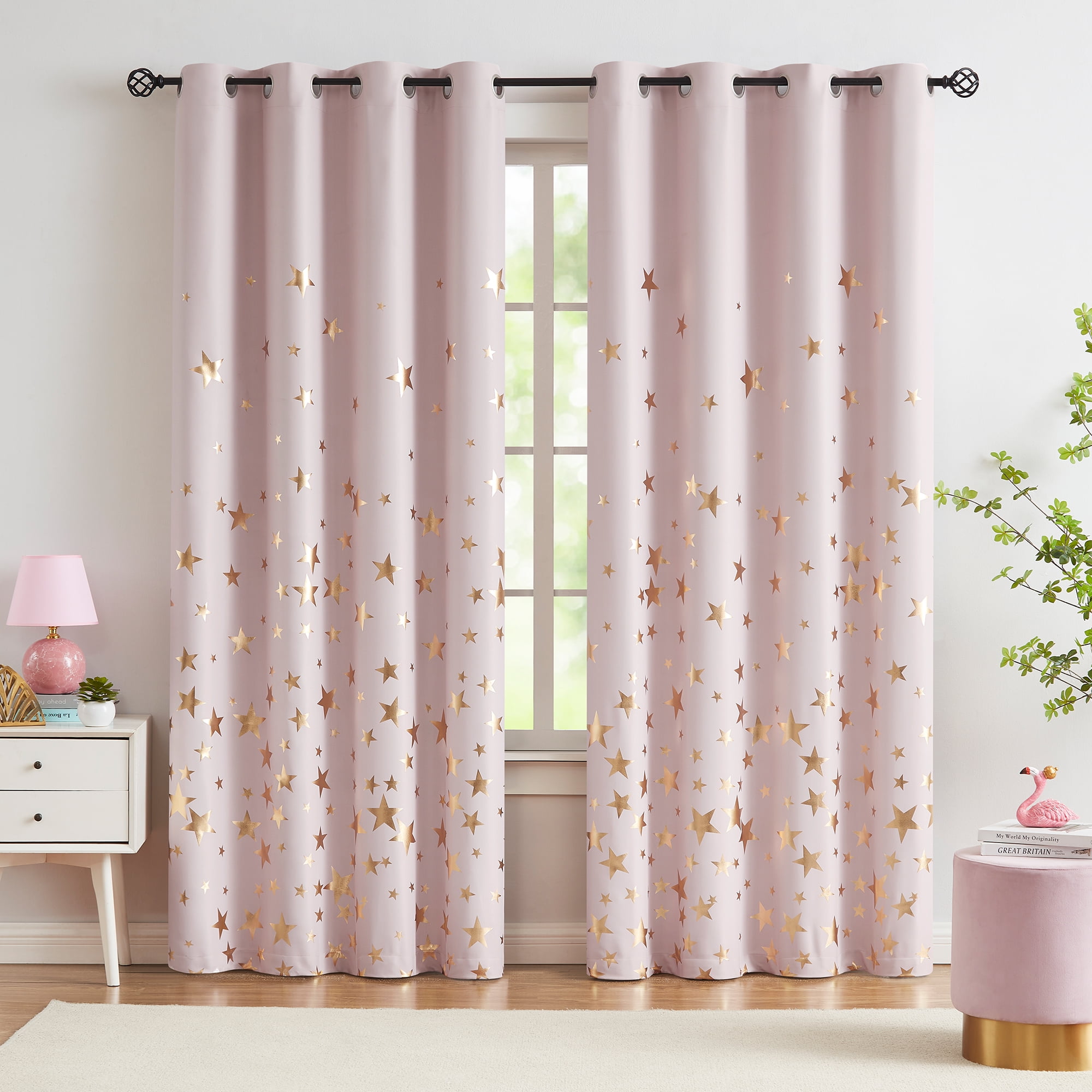 Exultantex Blackout Curtains for Girls Bedroom,50 x 95 Inches Metallic ...